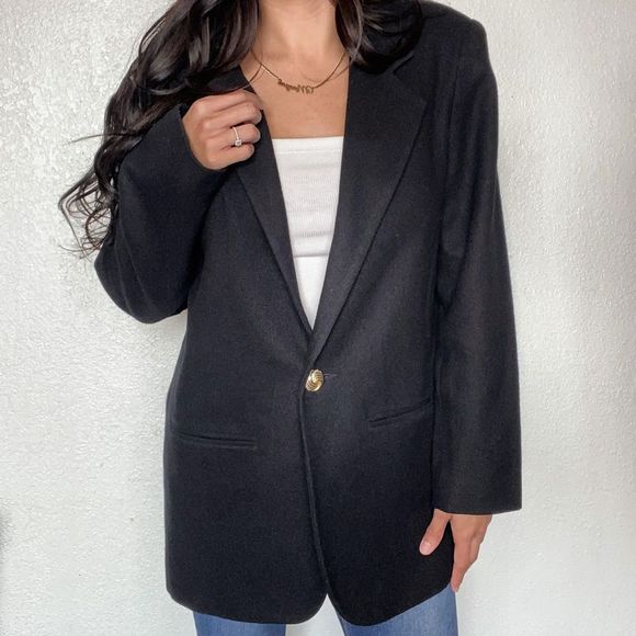 Savannah Jackets & Blazers - Savannah Vintage 100% Wool Long Sleeve Single Button Career Formal Blazer Jacket